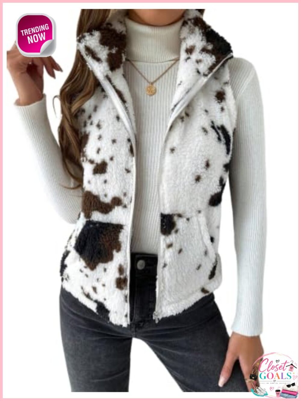 Fuzzy Sherpa Fleece Zip Up Vest Sleeveless Teddy Jacket with Pockets
